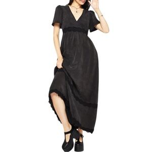 Disturbia Quartz Lyocell Blend Lace Detail Maxi Dress in Black size 12 NWT